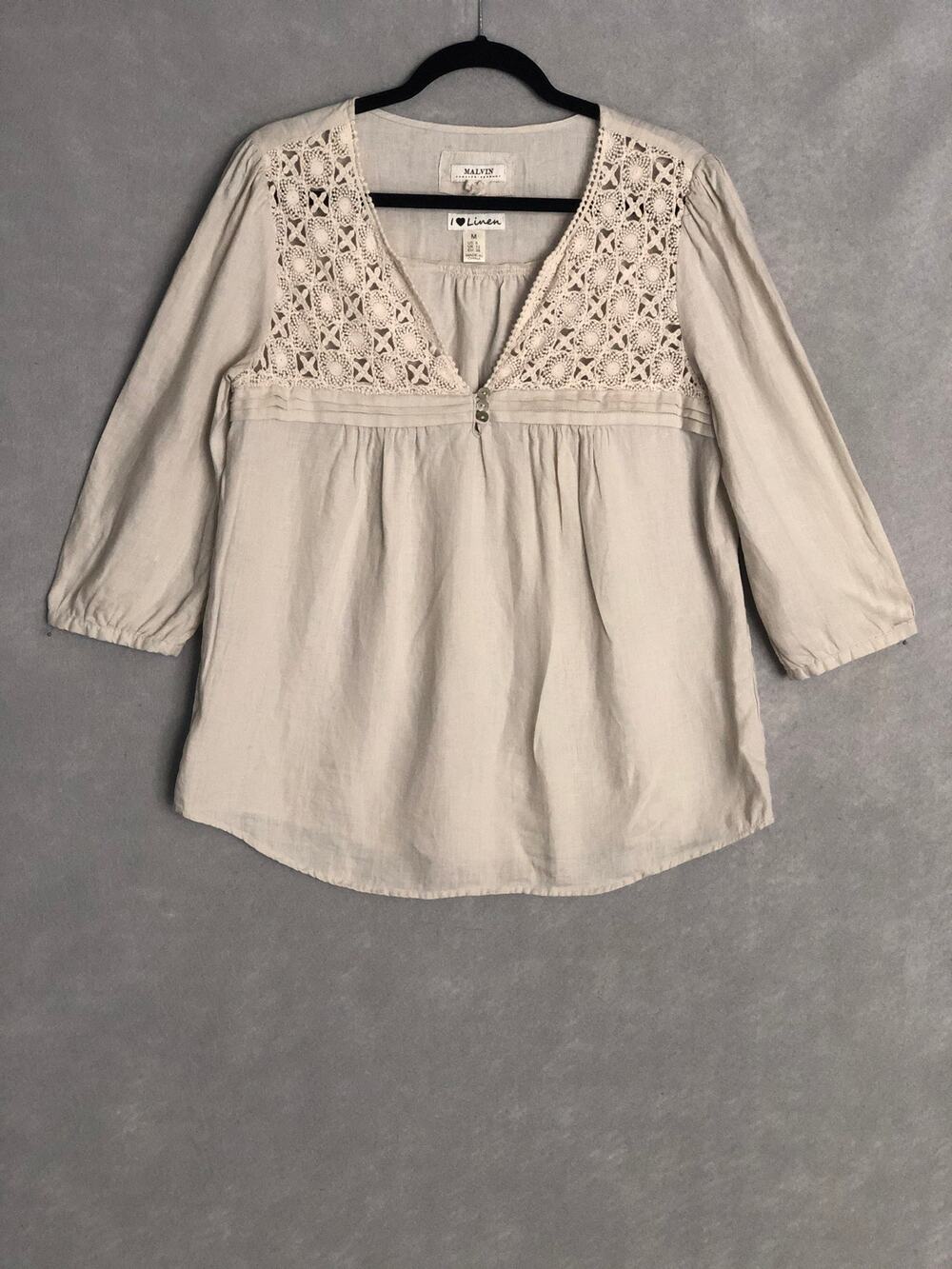 Malvin Pop-Over Top Linen Crochet Cream Women's 8/Medium